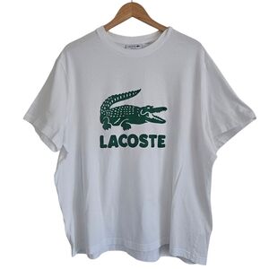 Lacoste Men's White Green Graphic Logo Short Sleeve Preppy Cotton Tee, Size 3XL